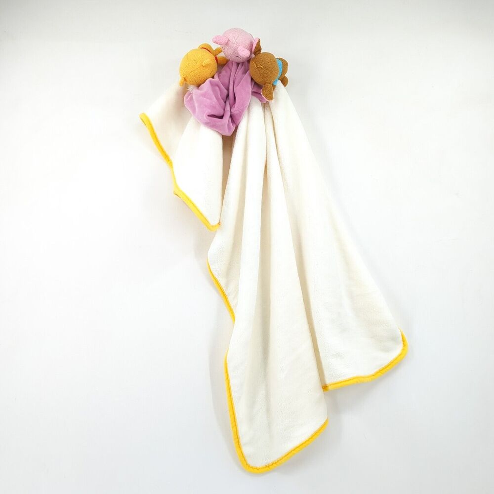 Disney Winnie Pooh Plush Security Blanket Fleece Pillow White Travel Piglet Roo - Picture 7 of 8